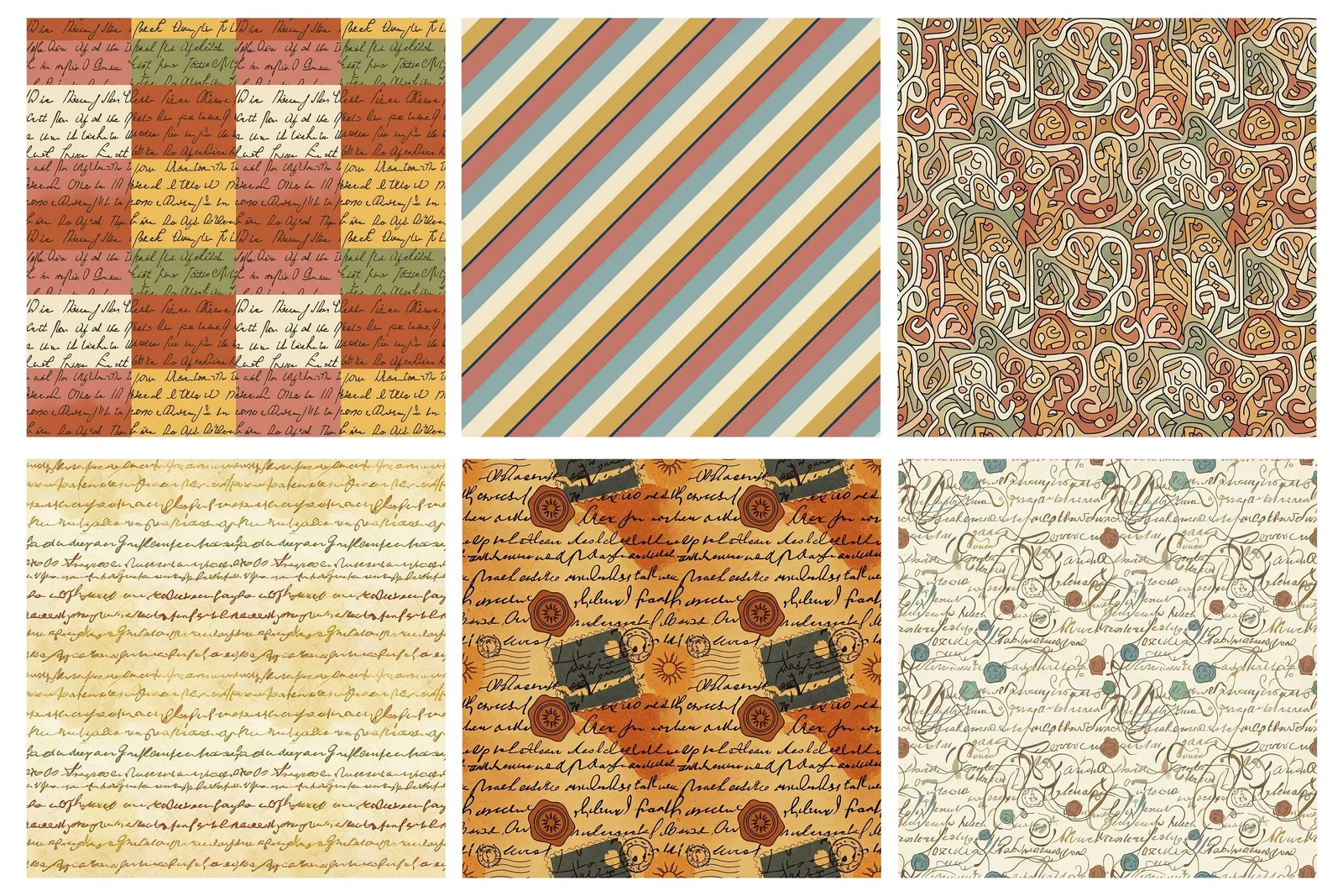 Vintage Snail Mail Digital Paper, Cozy Dark Academia Seamless Patterns, Pen Pal Digital Papers digital download preview by Cute & Co.