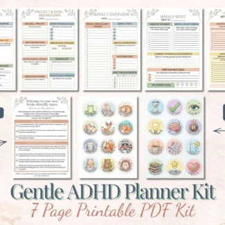 ADHD Planner Printable, Neurodivergent Mental Health Worksheets, Dopamine Menu, Executive Dysfunction Tracker PDF Printables digital download preview by Cute & Co.