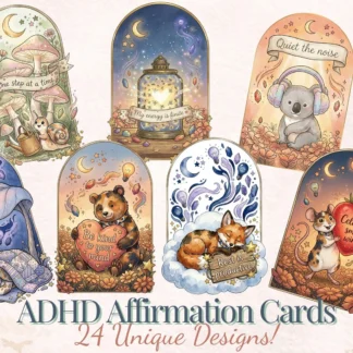 ADHD Affirmation Cards Printable, Neurodivergent Mental Health Oracle Deck, Digital PNG Bundle Printables digital download preview by Cute & Co.