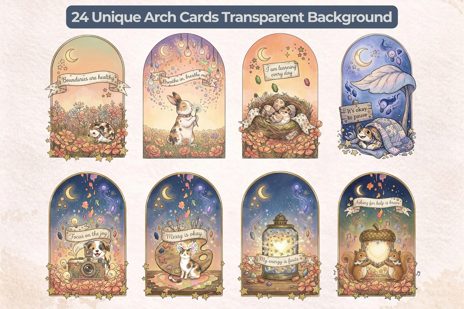 ADHD Affirmation Cards Printable, Neurodivergent Mental Health Oracle Deck, Digital PNG Bundle Printables digital download preview by Cute & Co.