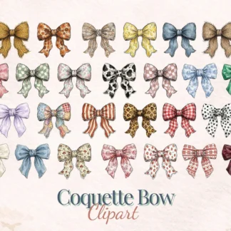 Coquette Bow Clipart, Watercolor Ribbon PNG, Vintage Floral Ties, Digital Planner Stickers, Watercolor Ribbons Cliparts digital download preview by Cute & Co.