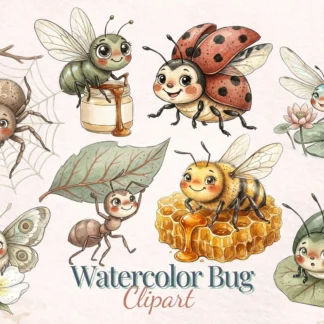 Cute Watercolor Bug Clipart Bundle | Whimsical Insects PNG Digital Download Transparent