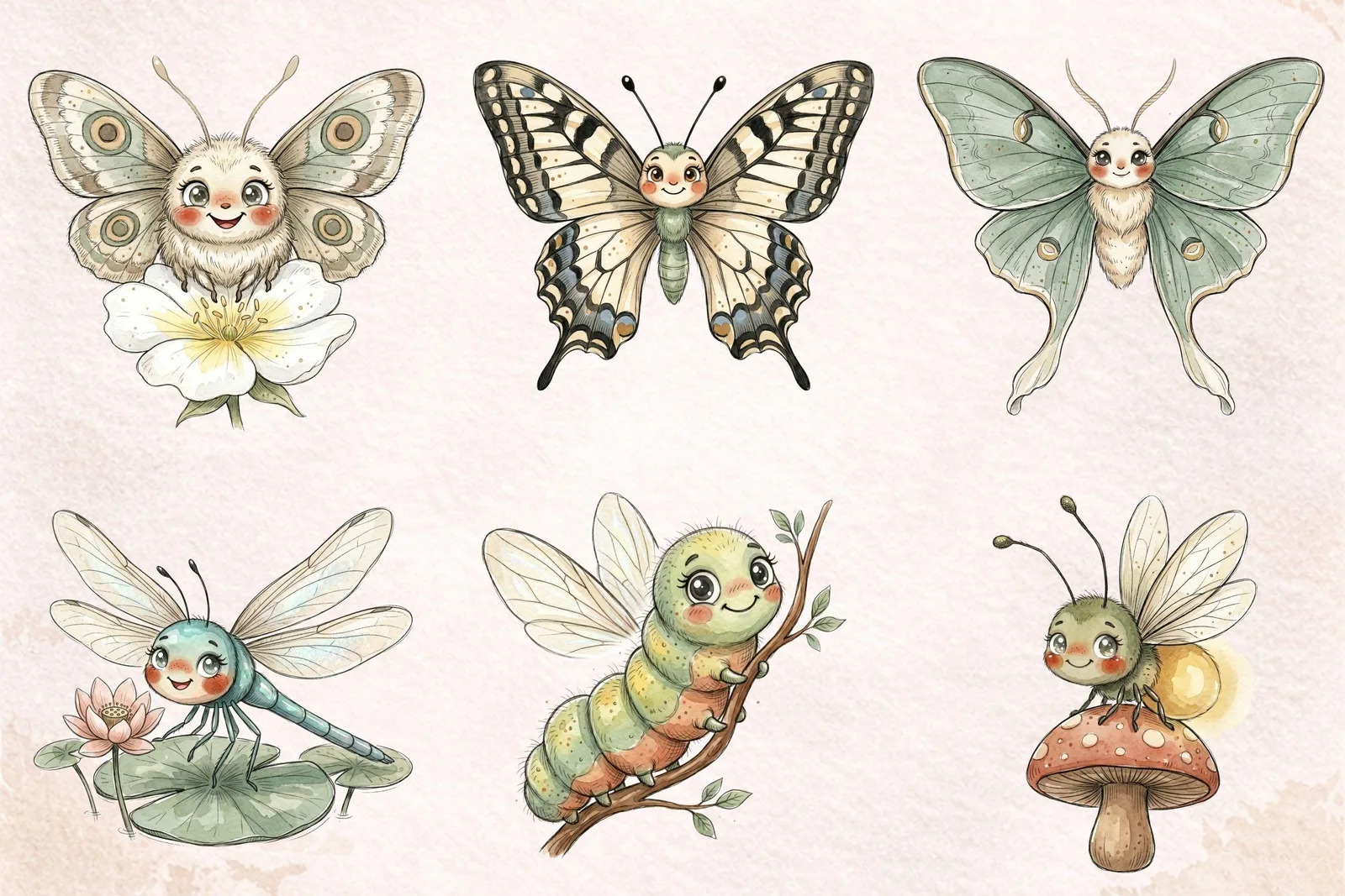 Cute Watercolor Bug Clipart Bundle | Whimsical Insects PNG Digital Download Transparent
