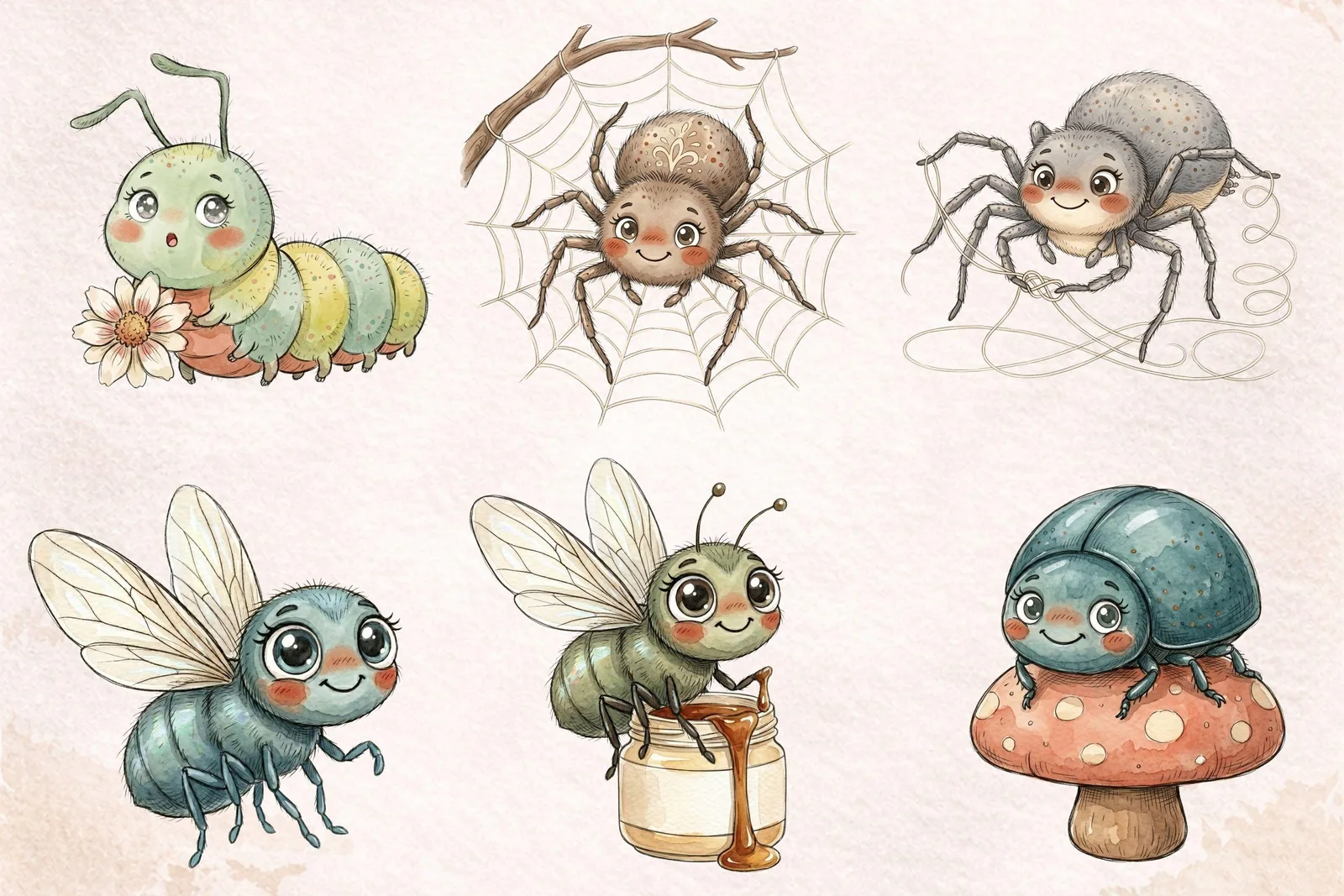Cute Watercolor Bug Clipart Bundle | Whimsical Insects PNG Digital Download Transparent