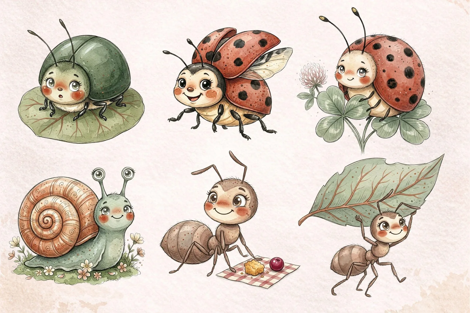 Cute Watercolor Bug Clipart Bundle | Whimsical Insects PNG Digital Download Transparent