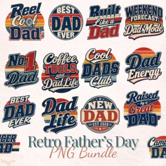 Father’s Day PNG Bundle, Retro Dad Shirt Designs, Funny Dad Quotes for Gifts