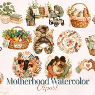 Motherhood Watercolor Clipart Bundle, Mother’s Day Mom and Child PNG