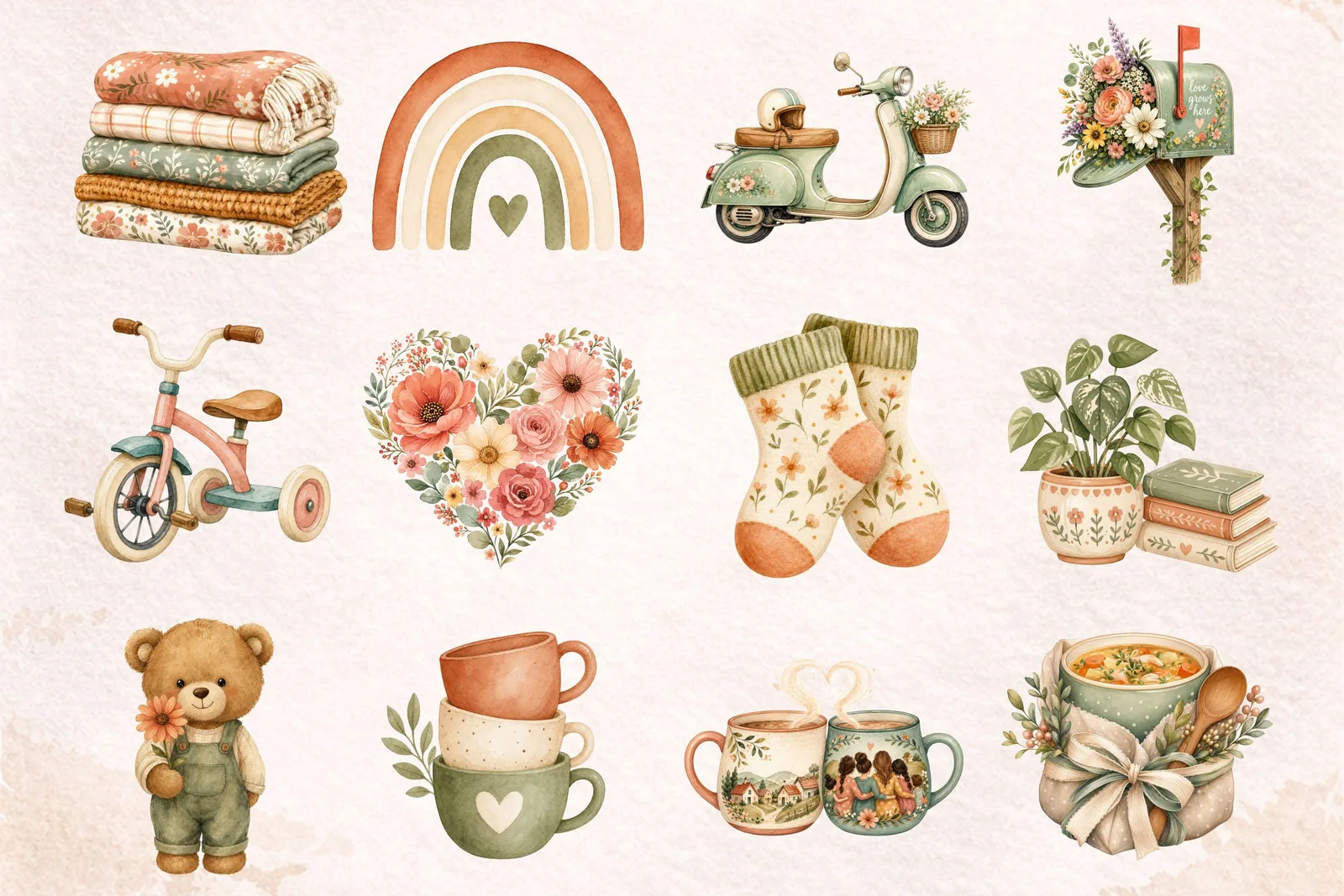 Motherhood Watercolor Clipart Bundle, Mother’s Day Mom and Child PNG Cliparts digital download preview by Cute & Co.