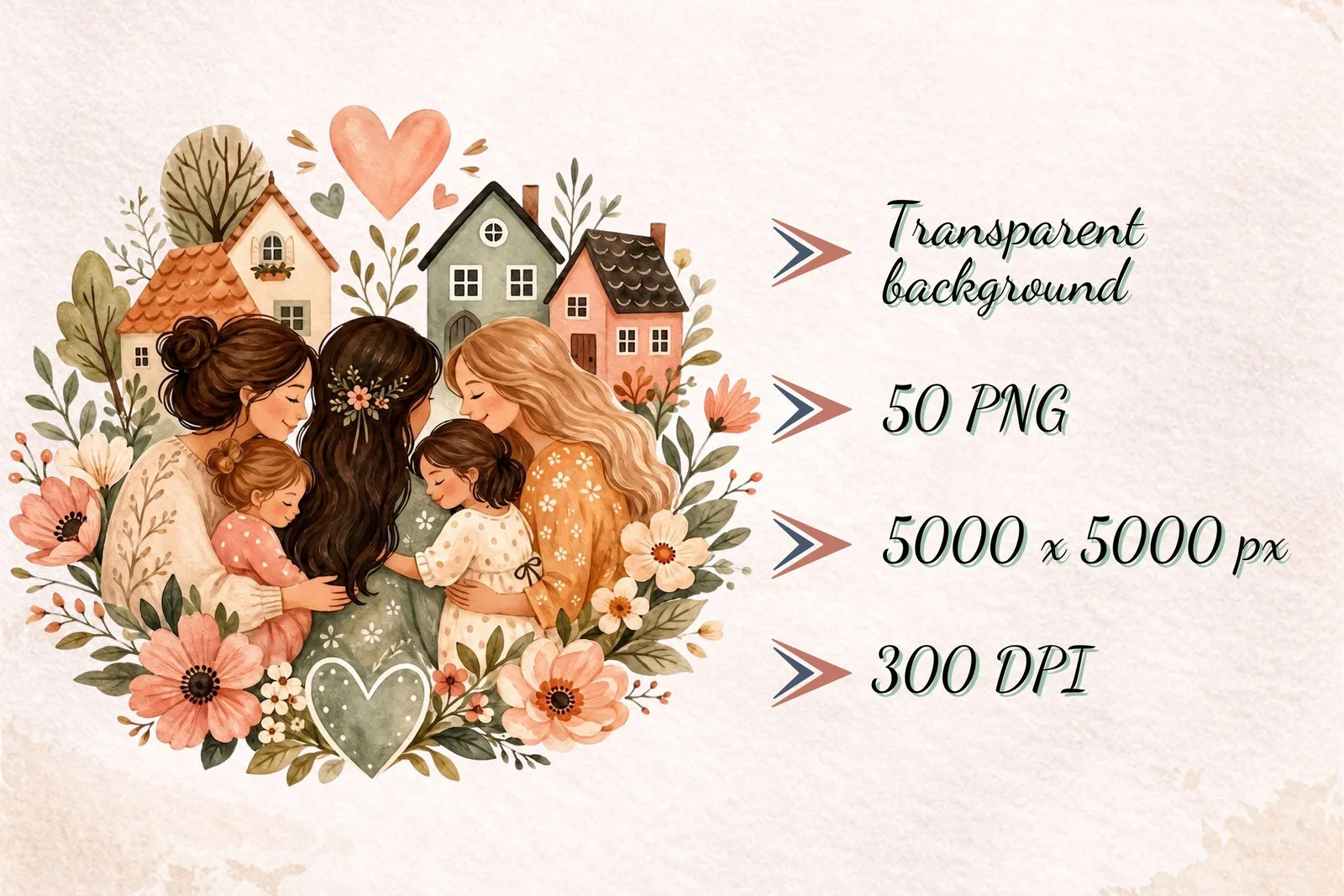 Motherhood Watercolor Clipart Bundle, Mother’s Day Mom and Child PNG Cliparts digital download preview by Cute & Co.