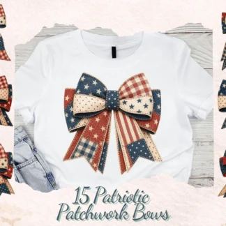 Patriotic Patchwork Bow PNG Bundle, 4th of July Coquette Clipart, Independence Sublimation Cliparts digital download preview by Cute & Co.