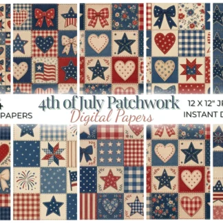 4th of July Faux Patchwork Digital Paper Patriotic Quilt Scrapbook Patterns Digital Papers digital download preview by Cute & Co.