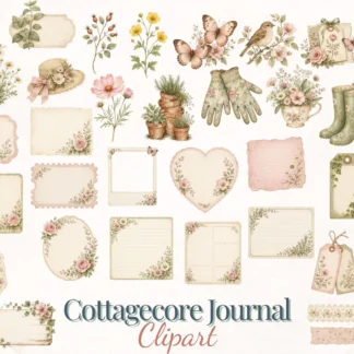 Cottagecore Journal Clipart Bundle, Garden Planner Ephemera PNG Cliparts digital download preview by Cute & Co.