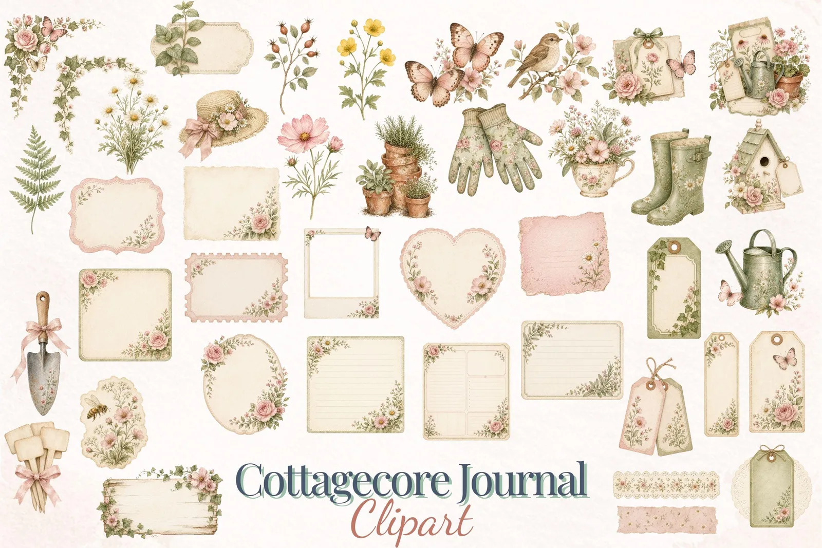 Cottagecore Journal Clipart Bundle, Garden Planner Ephemera PNG Cliparts digital download preview by Cute & Co.