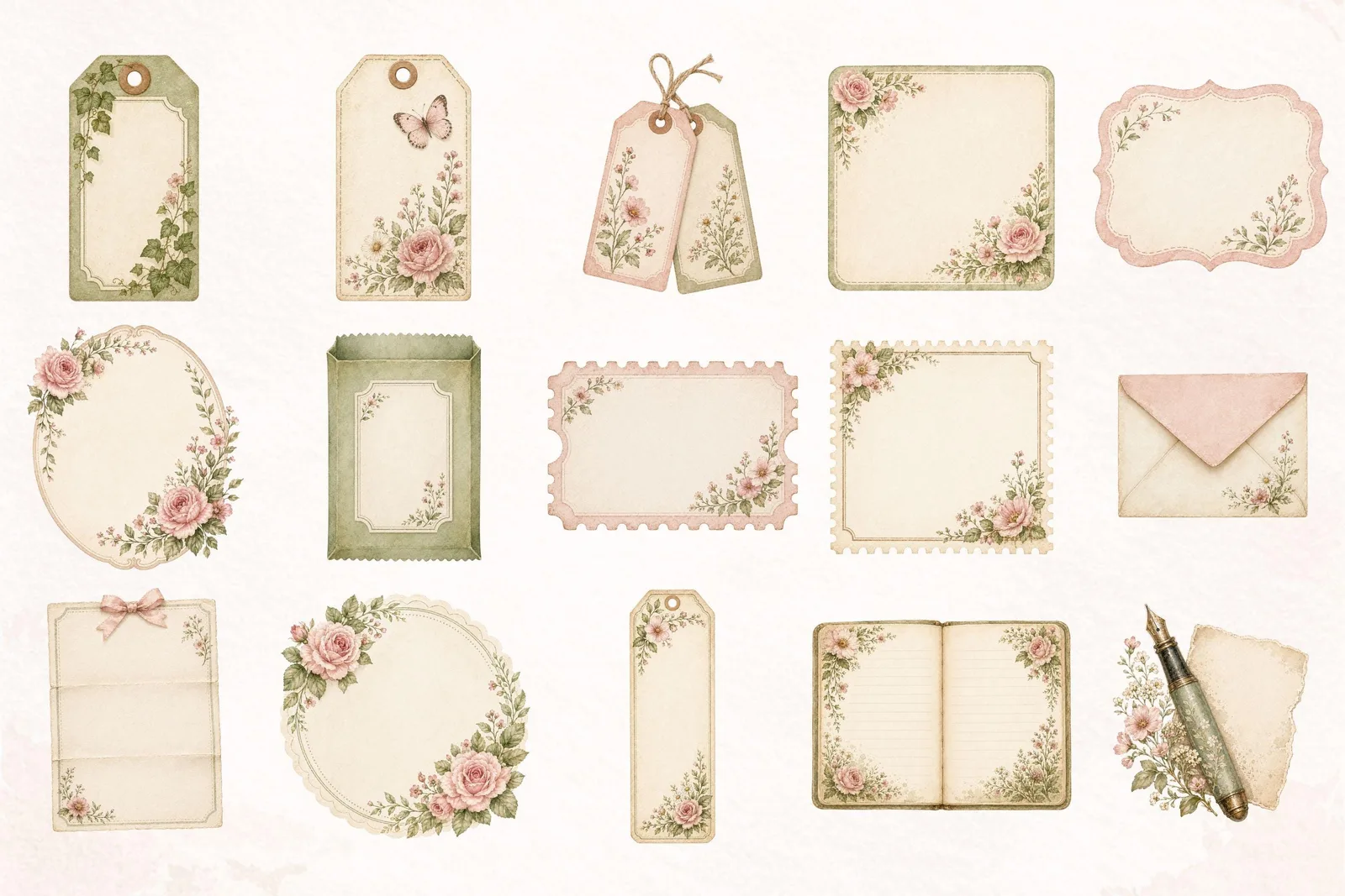 Cottagecore Journal Clipart Bundle, Garden Planner Ephemera PNG Cliparts digital download preview by Cute & Co.
