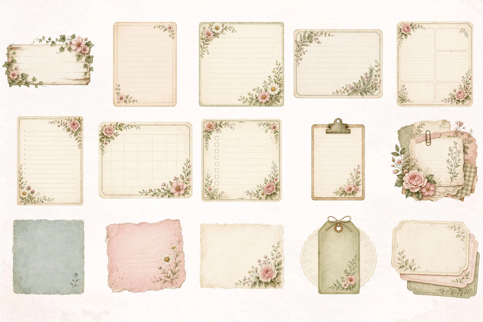 Cottagecore Journal Clipart Bundle, Garden Planner Ephemera PNG Cliparts digital download preview by Cute & Co.