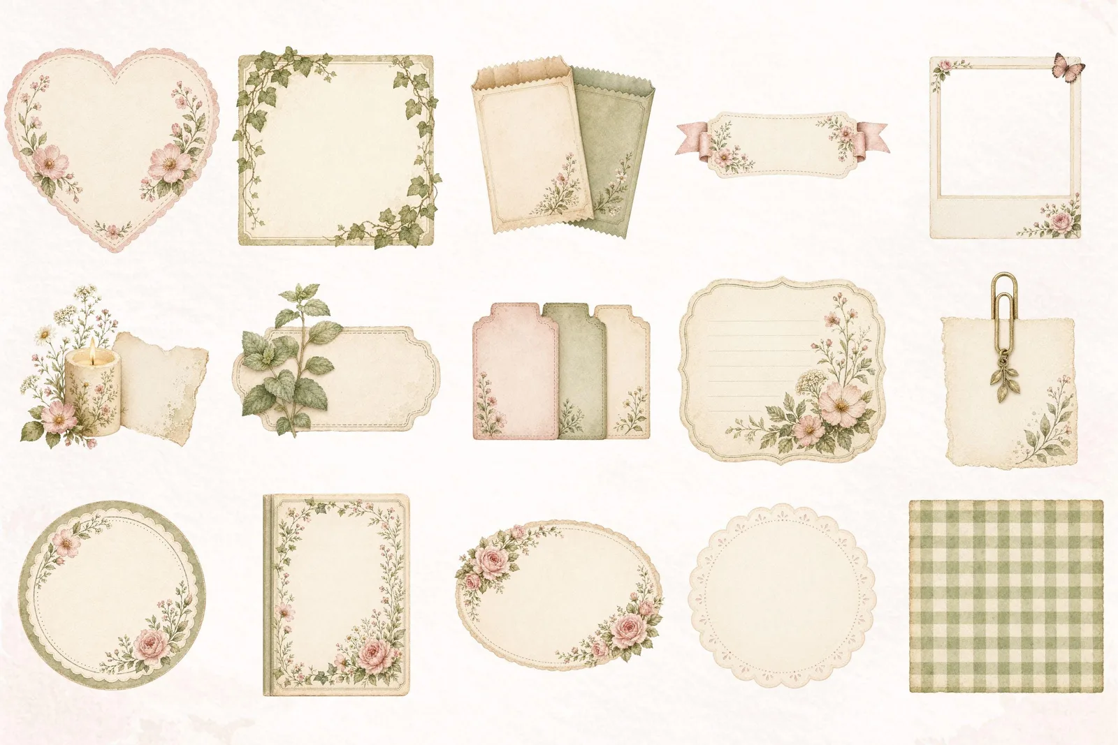 Cottagecore Journal Clipart Bundle, Garden Planner Ephemera PNG Cliparts digital download preview by Cute & Co.