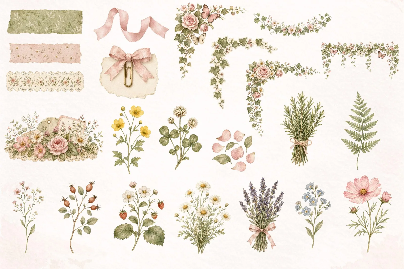Cottagecore Journal Clipart Bundle, Garden Planner Ephemera PNG Cliparts digital download preview by Cute & Co.