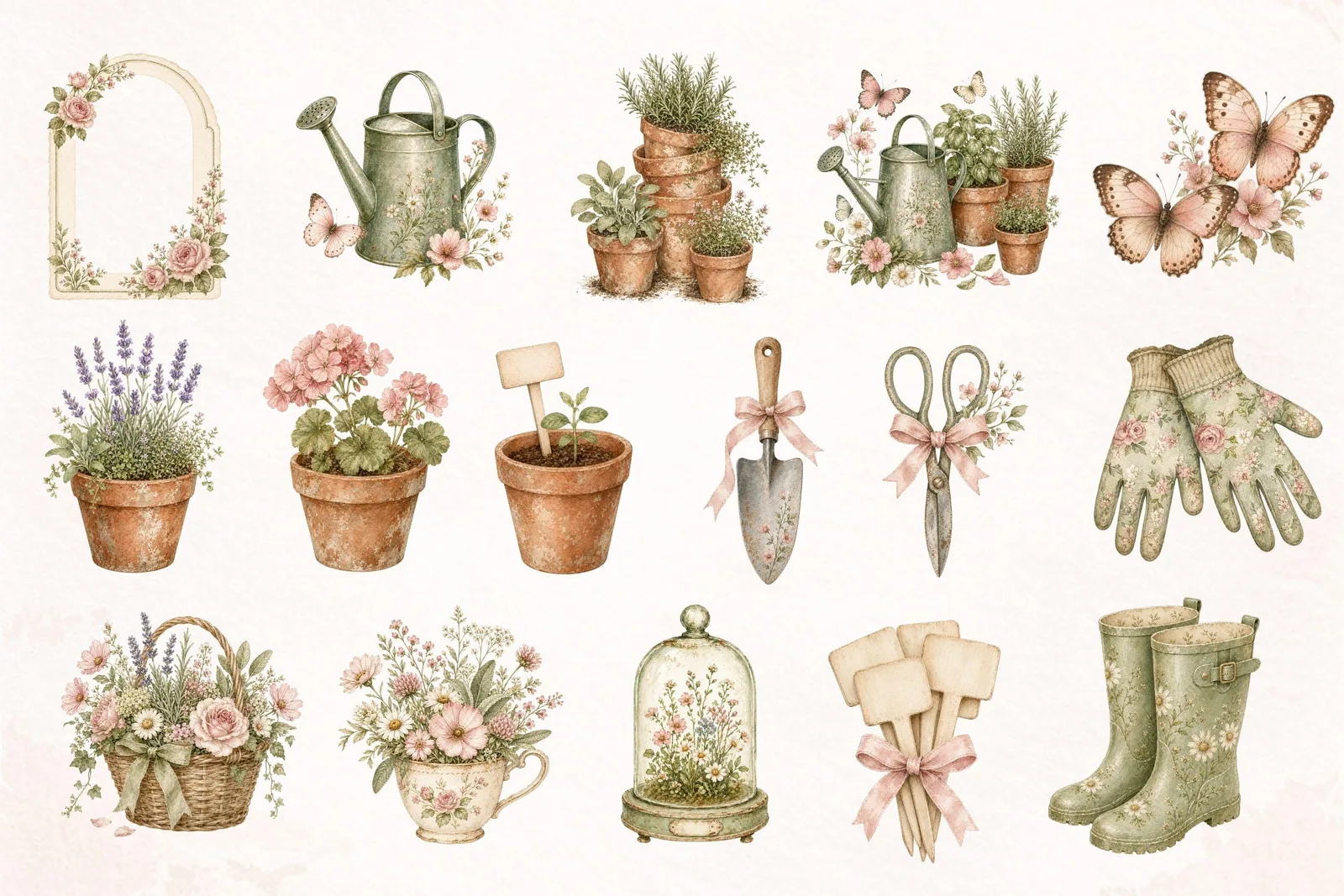 Cottagecore Journal Clipart Bundle, Garden Planner Ephemera PNG Cliparts digital download preview by Cute & Co.