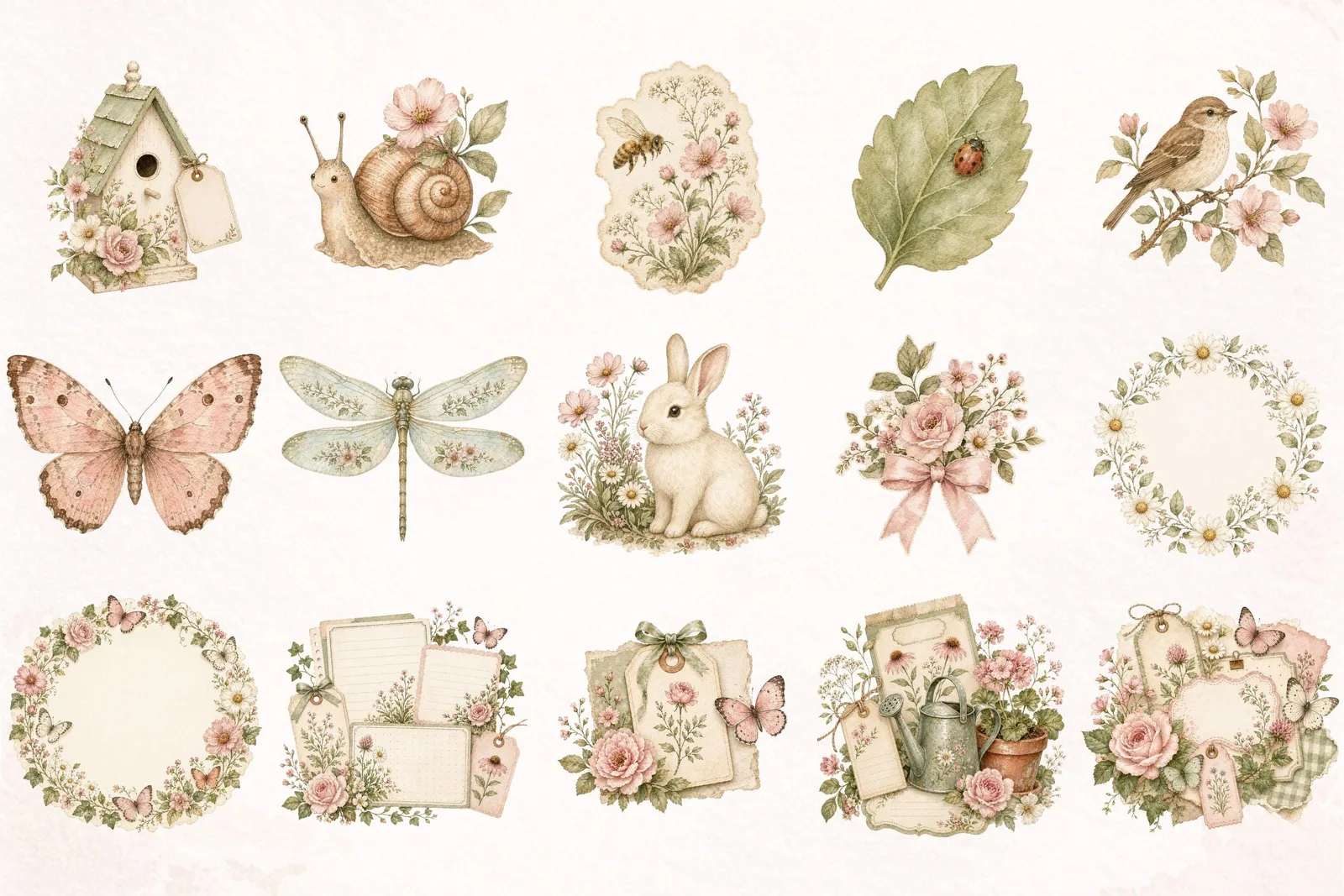 Cottagecore Journal Clipart Bundle, Garden Planner Ephemera PNG Cliparts digital download preview by Cute & Co.