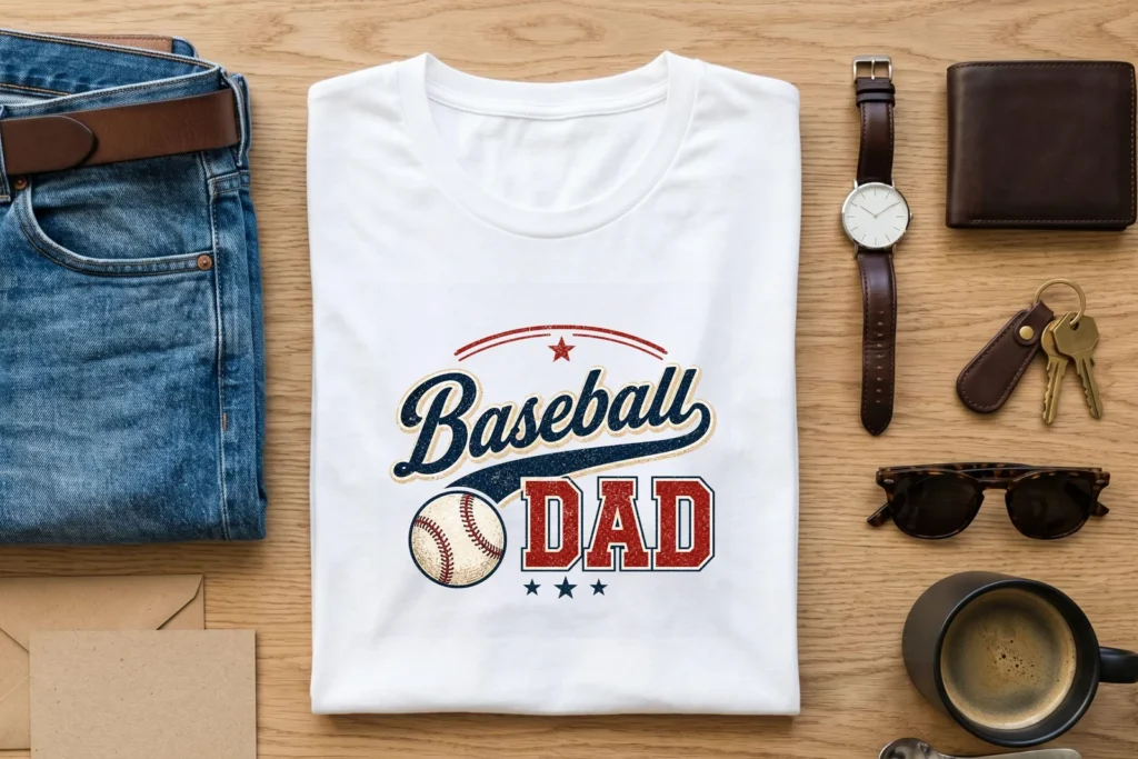 Baseball Dad PNG Retro Sports Shirt Design for Fathers Day Game Day Gifts Cliparts digital download preview by Cute & Co.