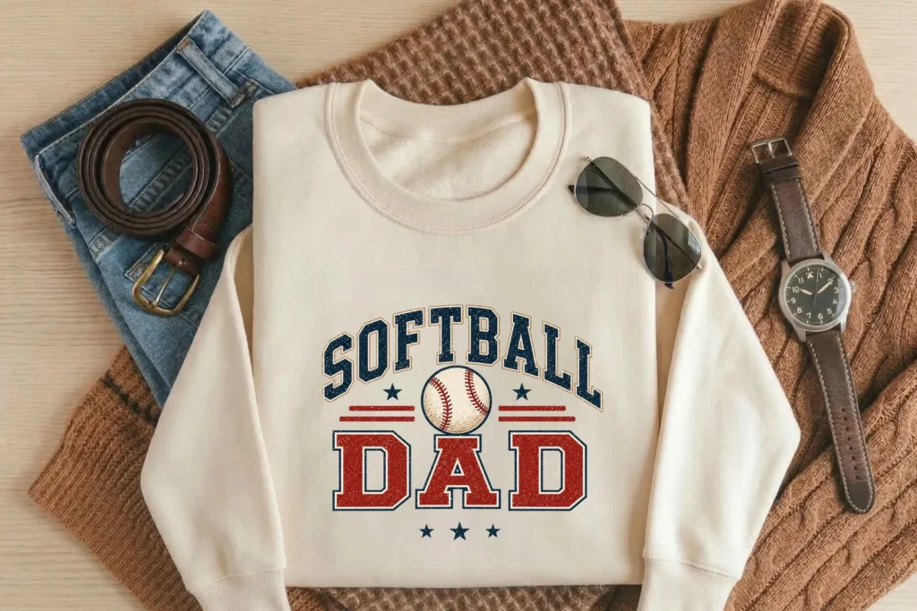 Softball Dad PNG Retro Sports Shirt Design for Fathers Day Game Day Gifts Cliparts digital download preview by Cute & Co.