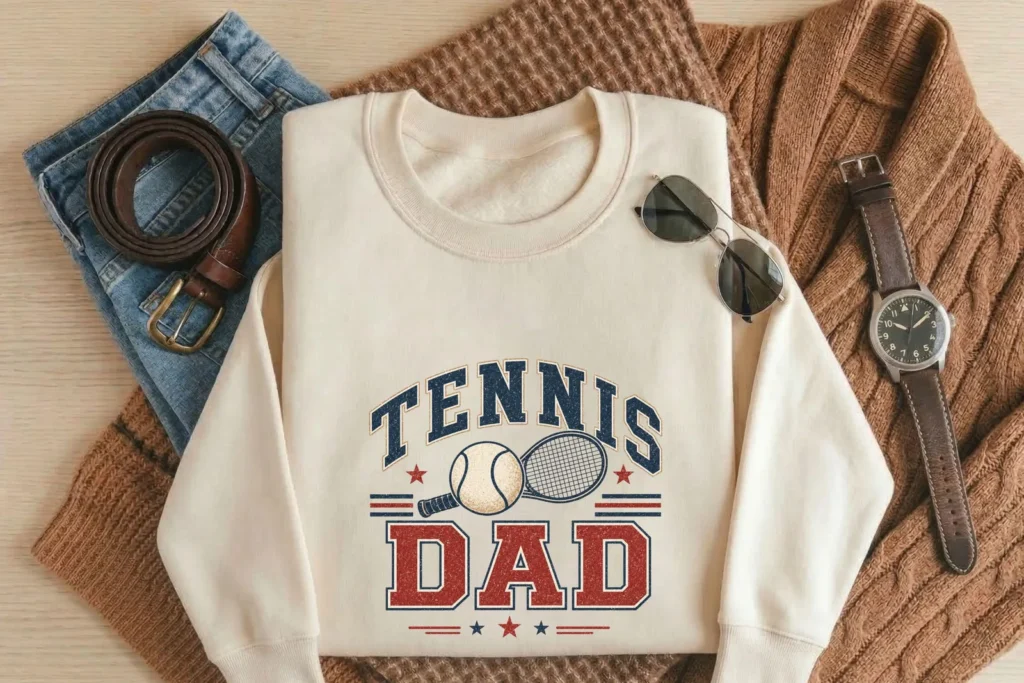 Tennis Dad PNG Retro Sports Shirt Design for Fathers Day Game Day Gifts Cliparts digital download preview by Cute & Co.