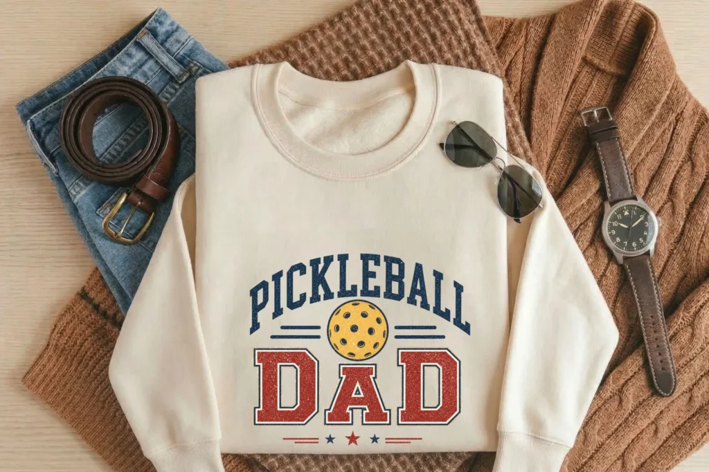 Pickleball Dad PNG Retro Sports Shirt Design for Fathers Day Game Day Gifts Cliparts digital download preview by Cute & Co.
