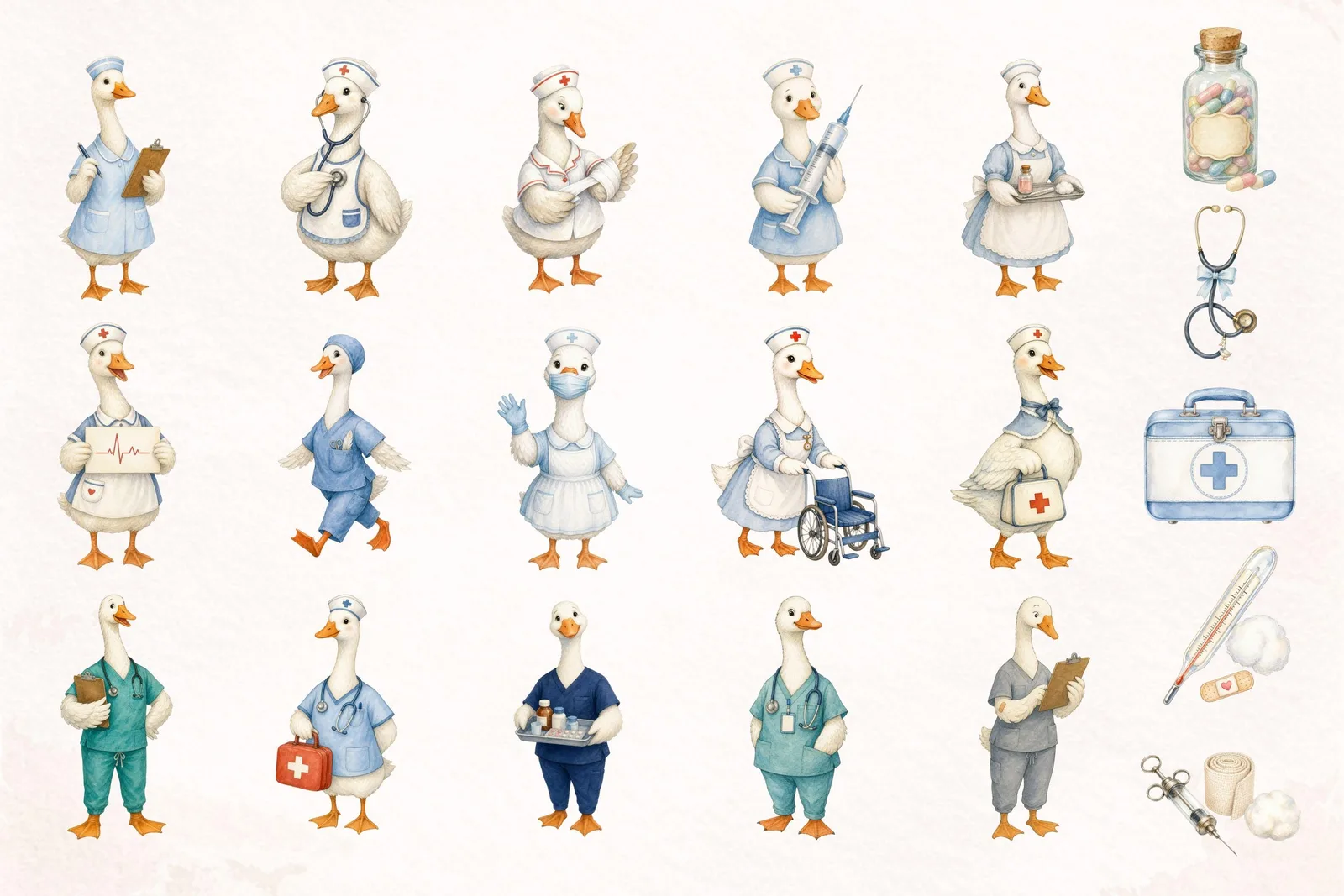 Nurse Goose Clipart Bundle, Medical Profession PNG, Healthcare Teacher Appreciation Graphics Cliparts digital download preview by Cute & Co.