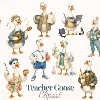 Teacher Goose Clipart Bundle, Funny School Classroom PNG for Teacher Appreciation