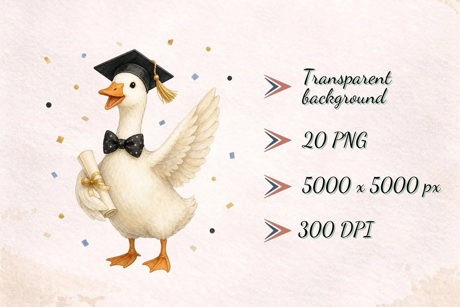 Graduation Goose Watercolor Clipart Bundle, Cap Diploma PNG for Party Crafts