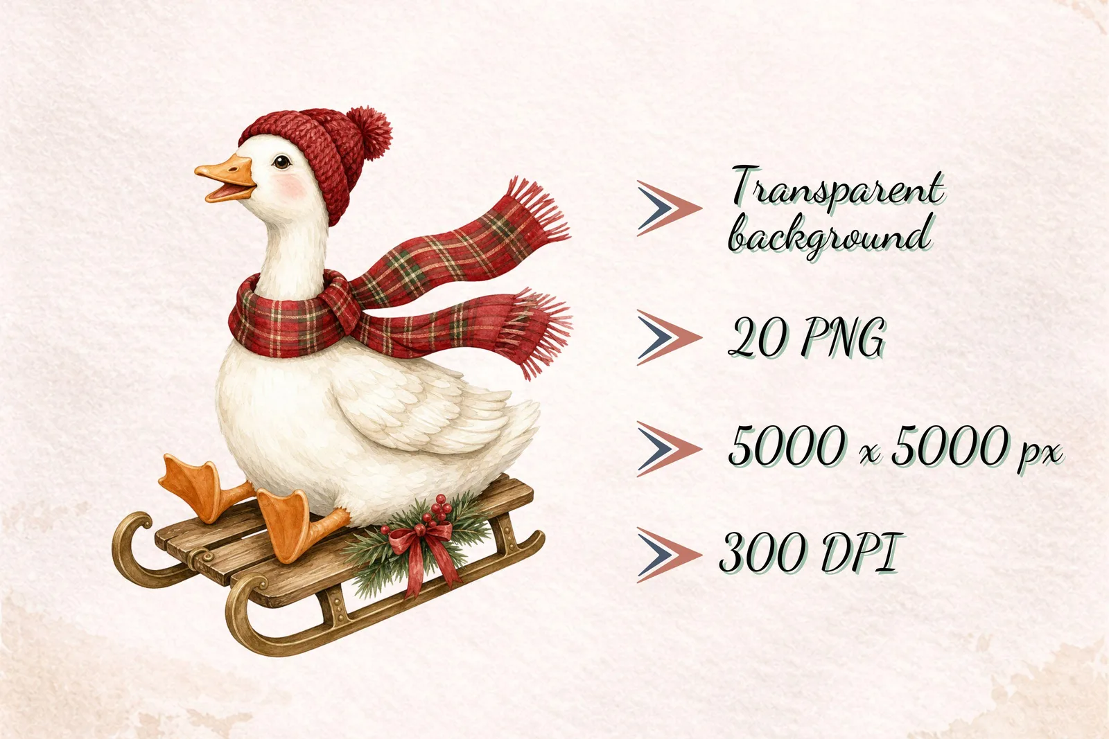 Christmas Goose Watercolor Clipart Bundle, Holiday Farmhouse PNG for Crafts