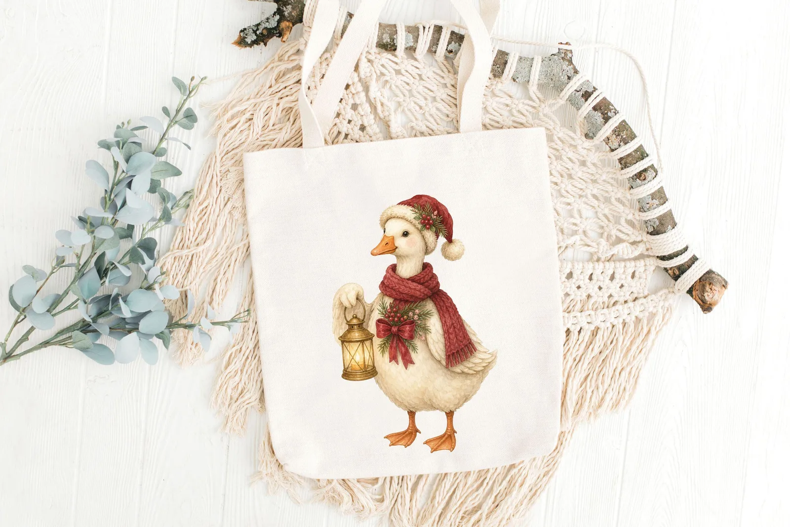 Christmas Goose Watercolor Clipart Bundle, Holiday Farmhouse PNG for Crafts