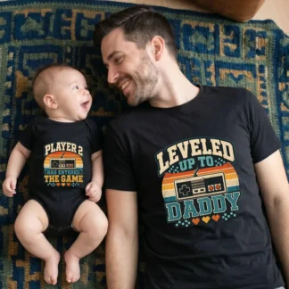 Leveled Up Daddy Player 2 PNG, Father's Day Father Son Gamer Shirt Design Cliparts digital download preview by Cute & Co.