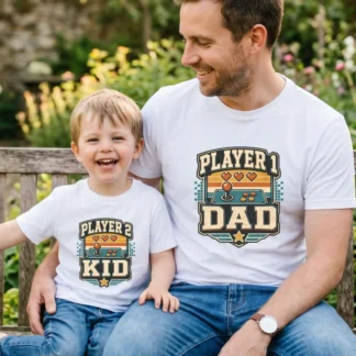 Player 1 Dad Player 2 Kid PNG, Father's Day Matching Gamer Shirt Design