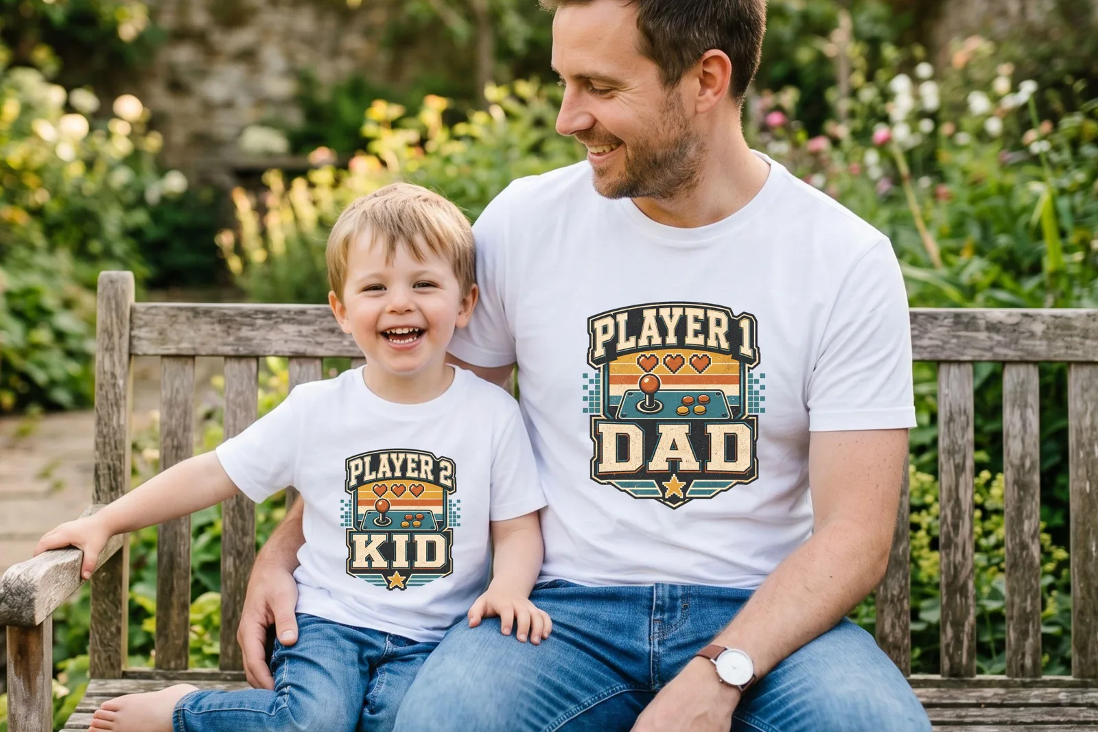 Player 1 Dad Player 2 Kid PNG, Father's Day Matching Gamer Shirt Design Cliparts digital download preview by Cute & Co.
