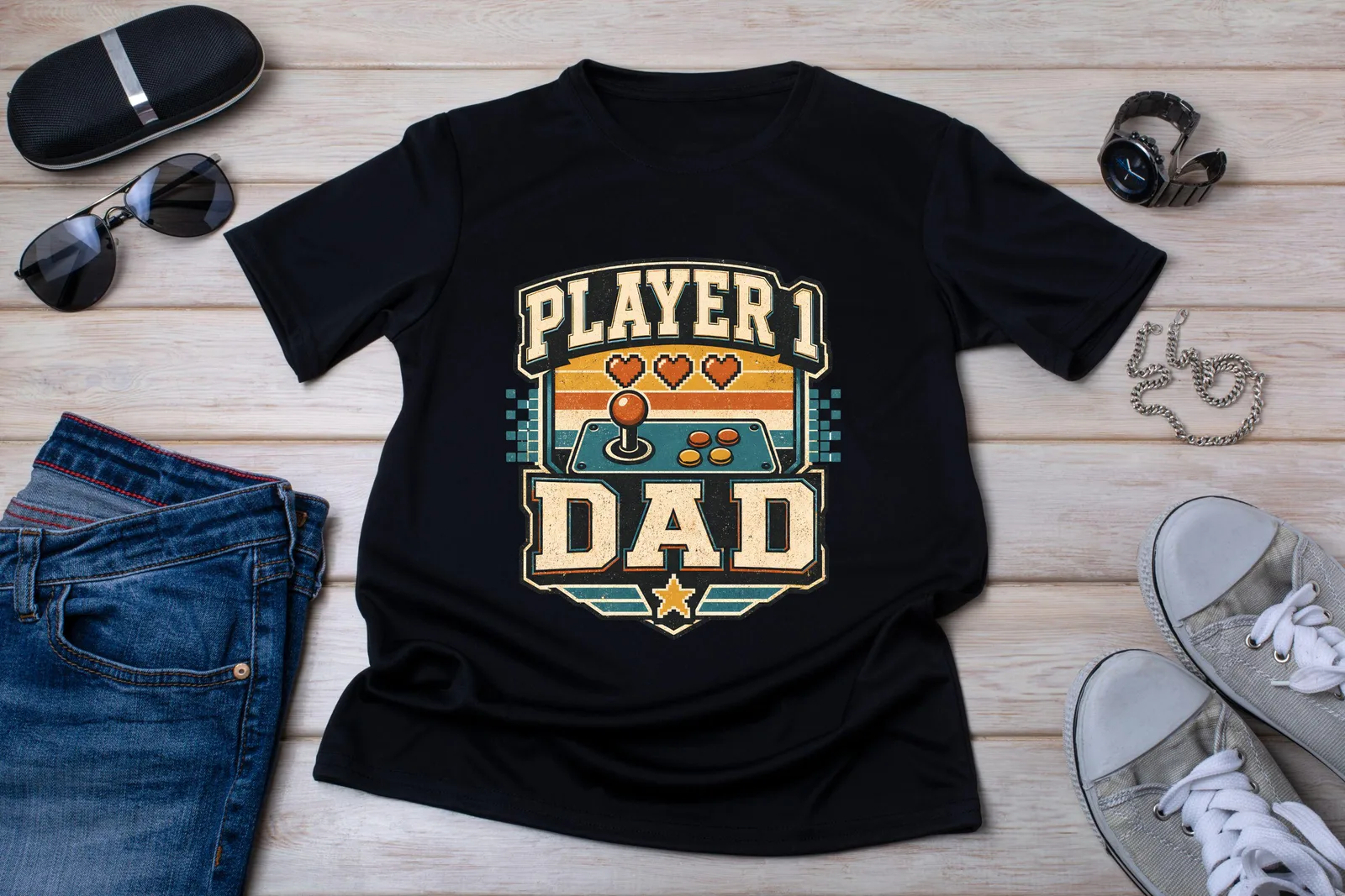 Player 1 Dad Player 2 Kid PNG, Father's Day Matching Gamer Shirt Design Cliparts digital download preview by Cute & Co.