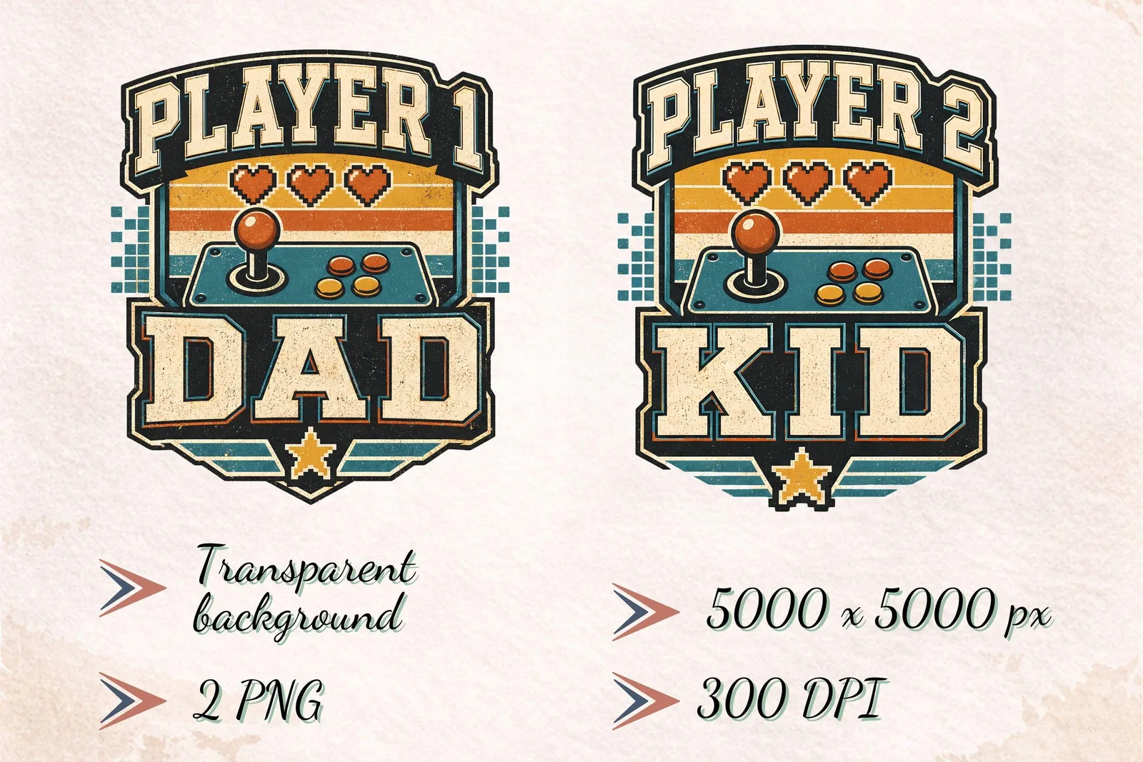 Player 1 Dad Player 2 Kid PNG, Father's Day Matching Gamer Shirt Design Cliparts digital download preview by Cute & Co.