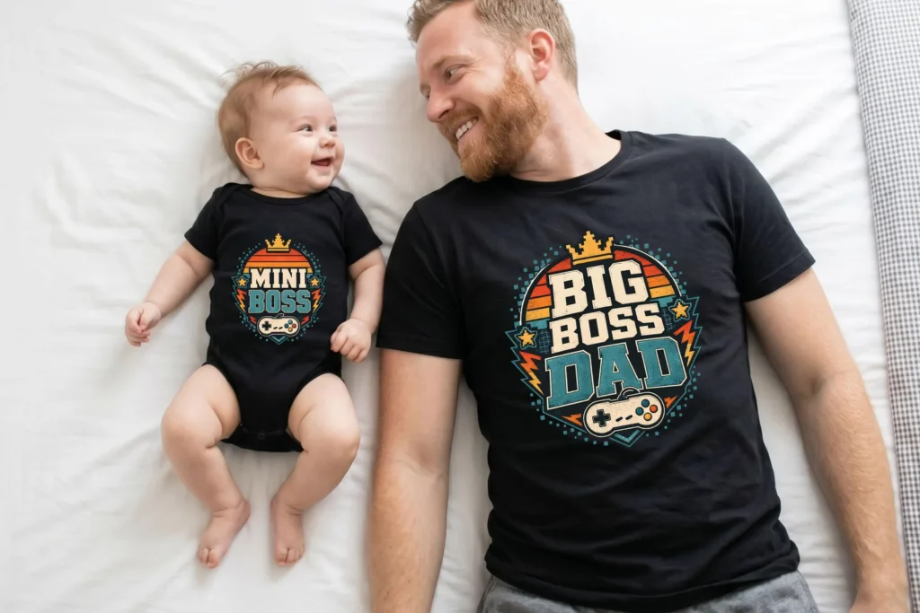 Big Boss Dad Mini Boss Kid PNG, Father's Day Gamer Matching Shirt Design Cliparts digital download preview by Cute & Co.