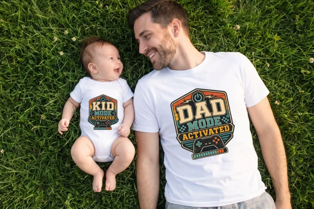 Dad Mode Kid Mode PNG, Father's Day Father Son Gamer Matching Shirt Design Cliparts digital download preview by Cute & Co.