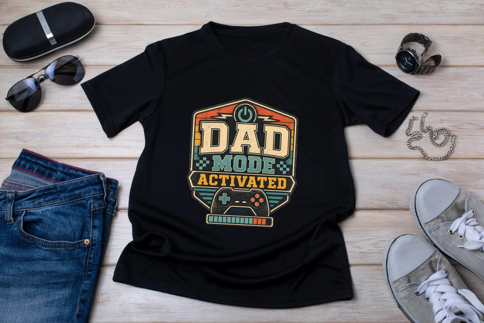 Dad Mode Kid Mode PNG, Father's Day Father Son Gamer Matching Shirt Design