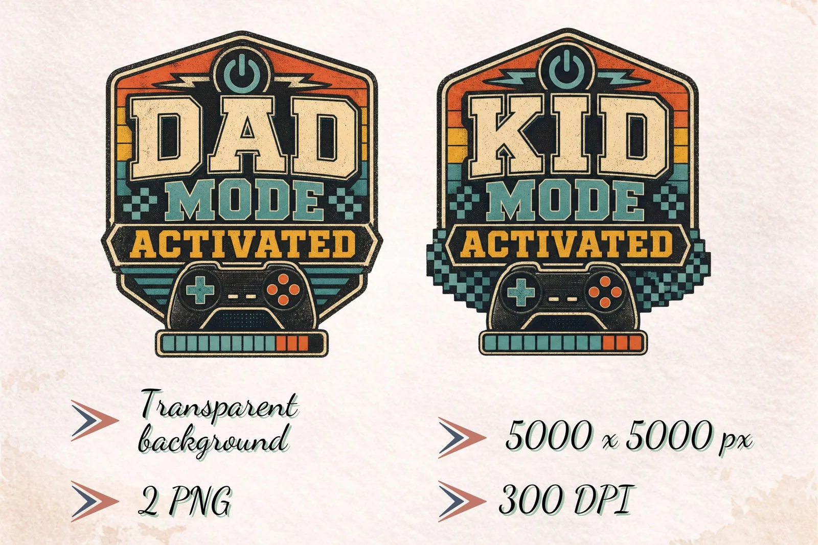 Dad Mode Kid Mode PNG, Father's Day Father Son Gamer Matching Shirt Design