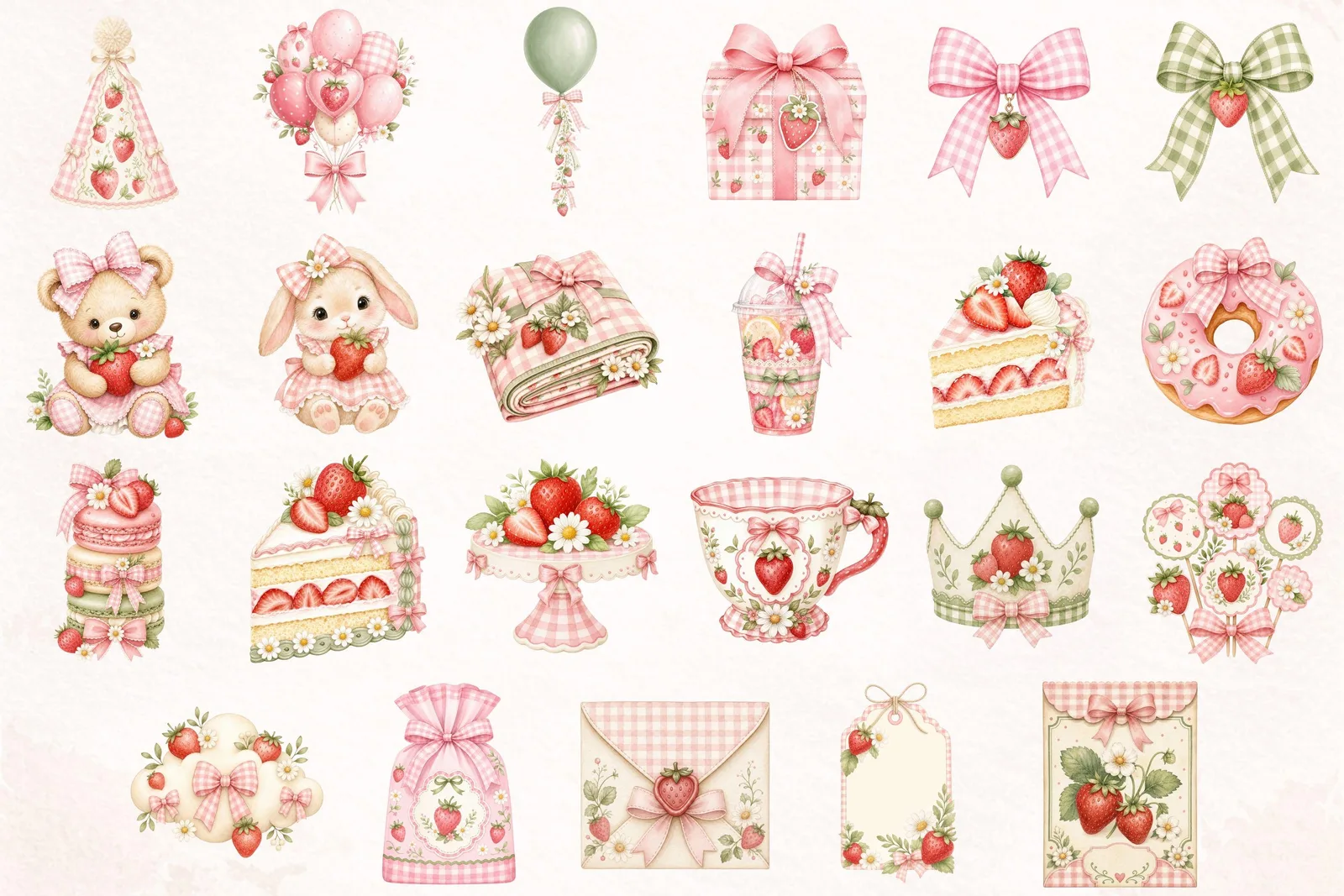 Berry First Birthday Strawberry Clipart Bundle, Numbers and Seamless Papers