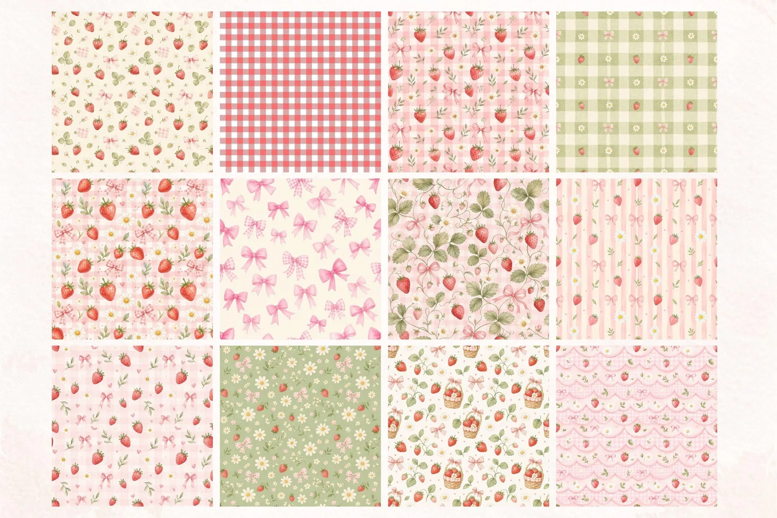 Berry First Birthday Strawberry Clipart Bundle, Numbers and Seamless Papers