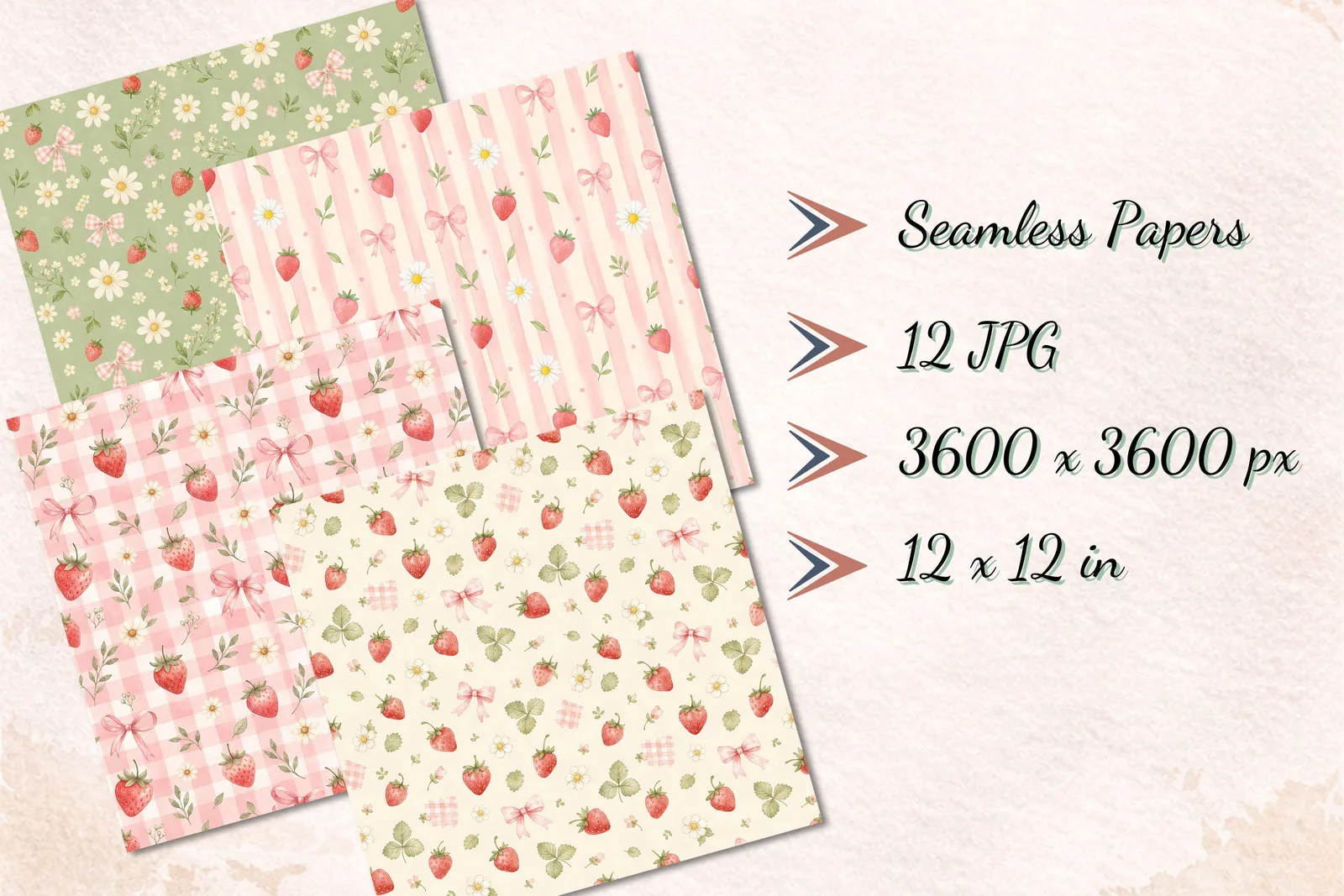 Berry First Birthday Strawberry Clipart Bundle, Numbers and Seamless Papers
