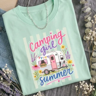 Camping Girl Summer PNG, Vintage Camper Shirt Design for Sublimation and Camping Trips