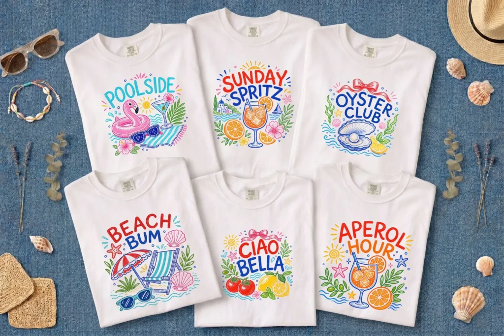 Retro Coastal Summer PNG Bundle, Italian Beach Shirt Designs Cliparts digital download preview by Cute & Co.