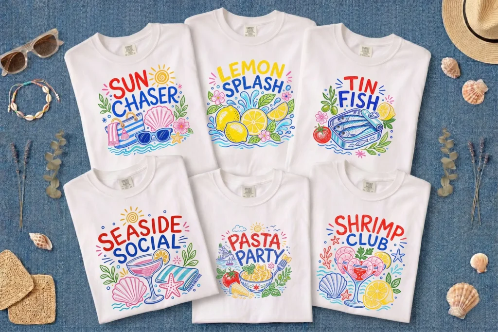 Retro Seaside Summer PNG Bundle, Coastal Italian Shirt Designs Cliparts digital download preview by Cute & Co.