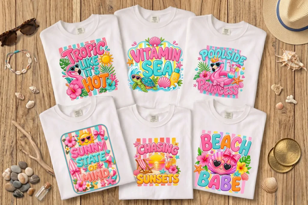 Poolside Summer Quote PNG Bundle, Beach Vacation Shirt Graphics Cliparts digital download preview by Cute & Co.