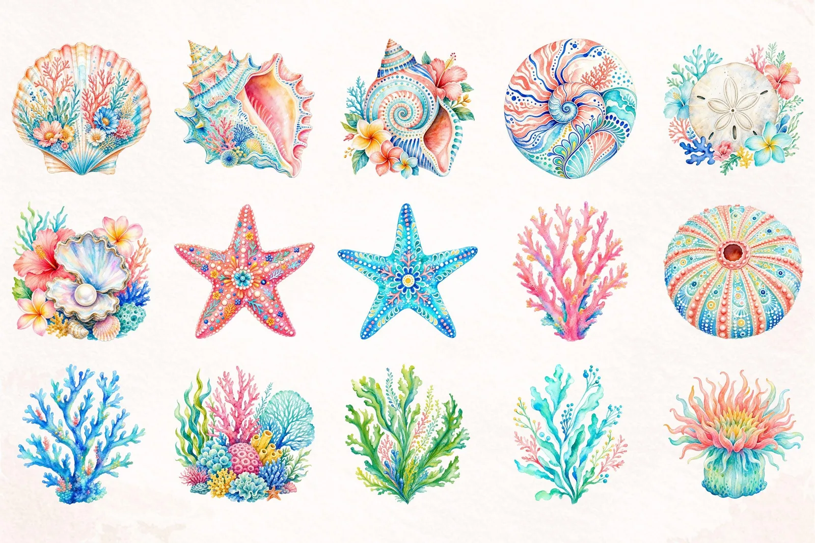 Tropical Reef Watercolor Clipart Bundle, Coral Sea Life PNG for Crafts Cliparts digital download preview by Cute & Co.