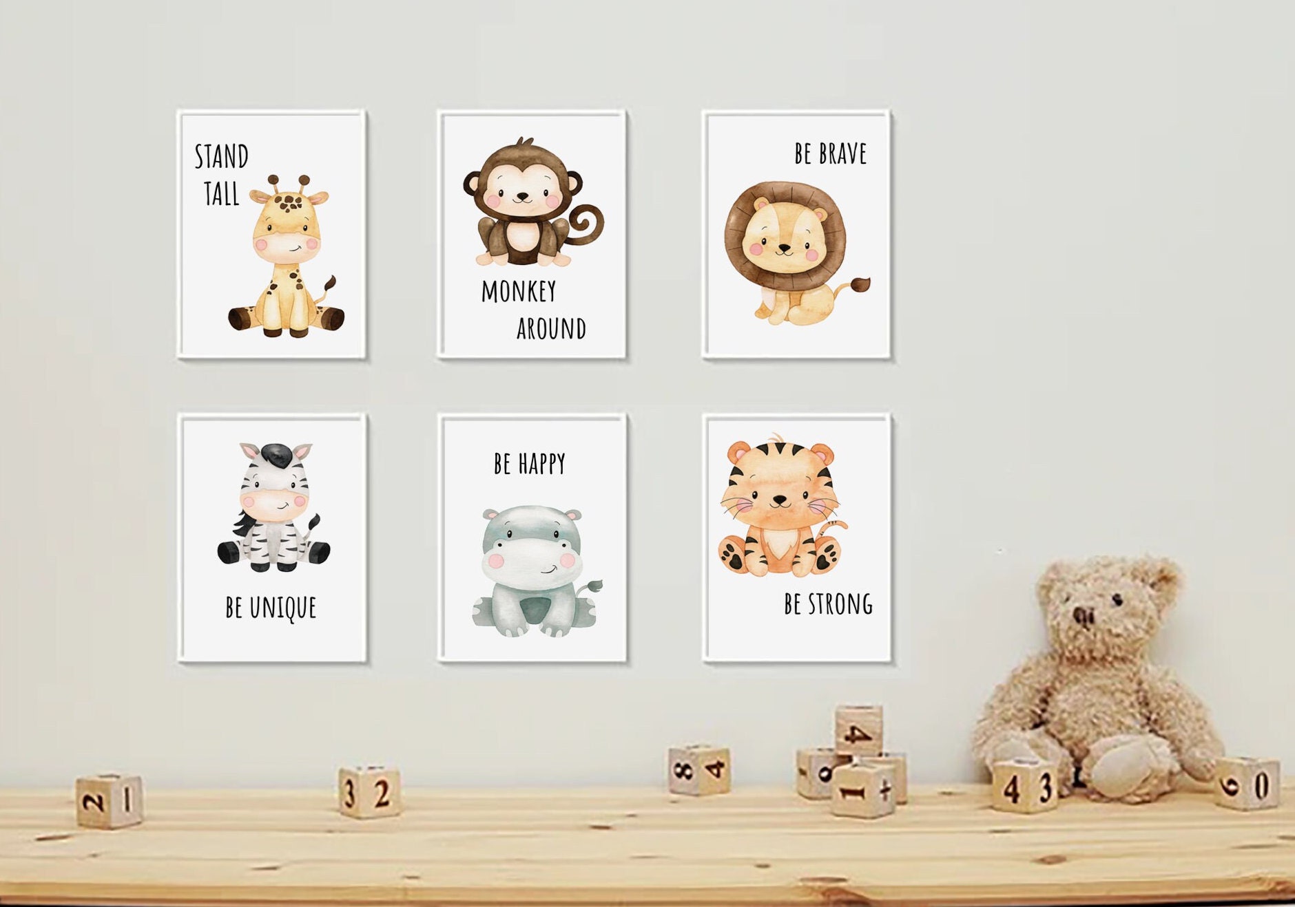 Safari Animals Watercolor Print Set, Nursery Decor (PDF/JPEG)